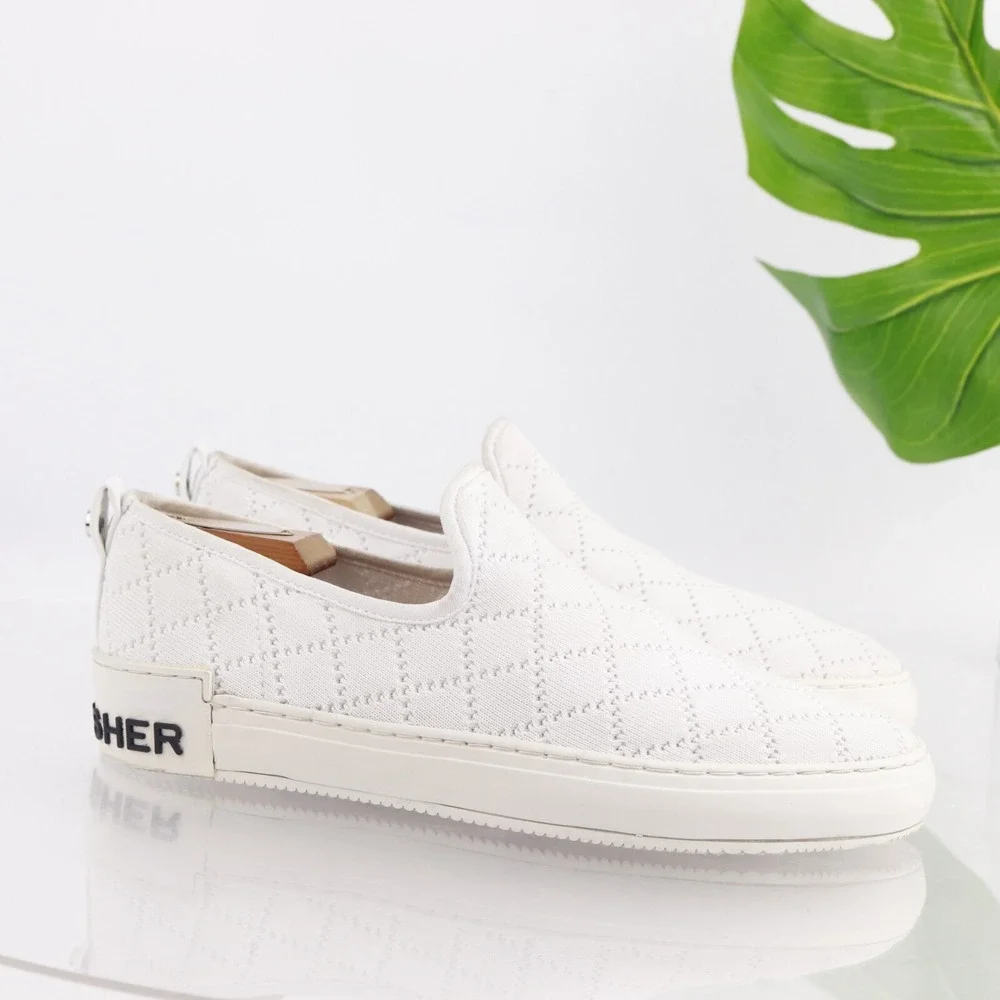 Marc Fisher Womens Delya Slip On Shoes Size 9.5 White Quilted Knit Comfort Flats
